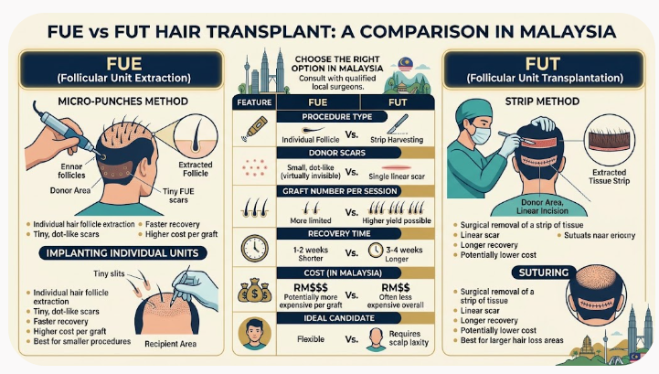 Norwood scale for male pattern hair loss and Ludwig scale for female pattern hair loss with DHT conversion diagram and medical diagnostic steps.